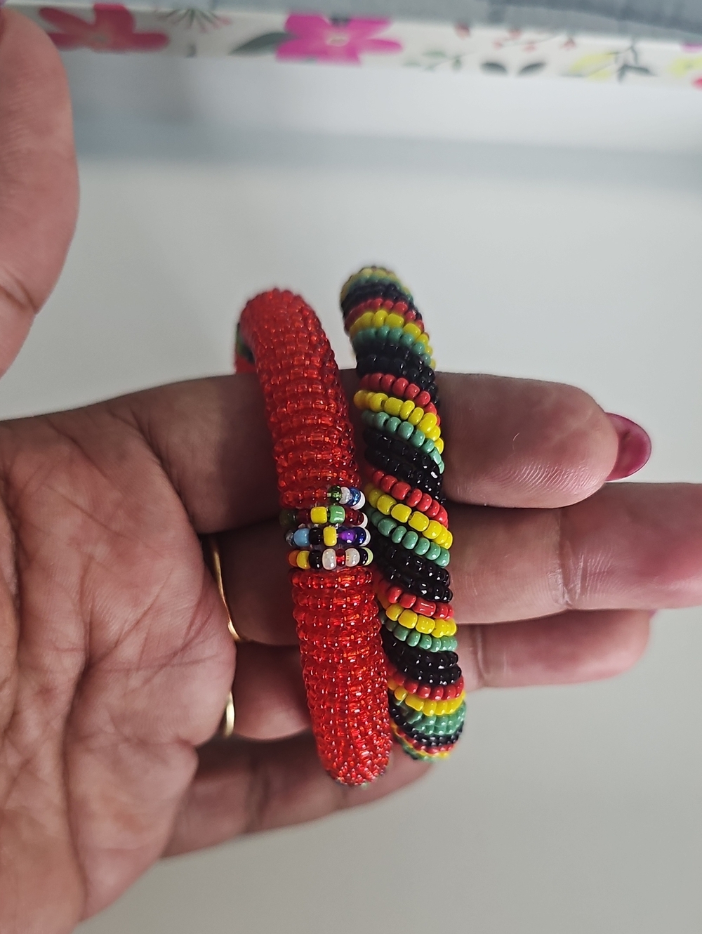 Handmade In Kenya Red Beaded Bracelet Duo - Colorful Accents